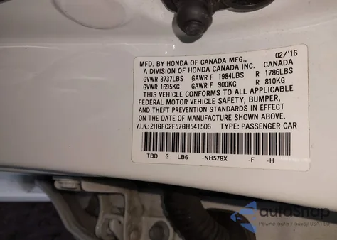 2016 Honda Civic Lx from USA, damaged, VIN 2HGFC2F57GH541506